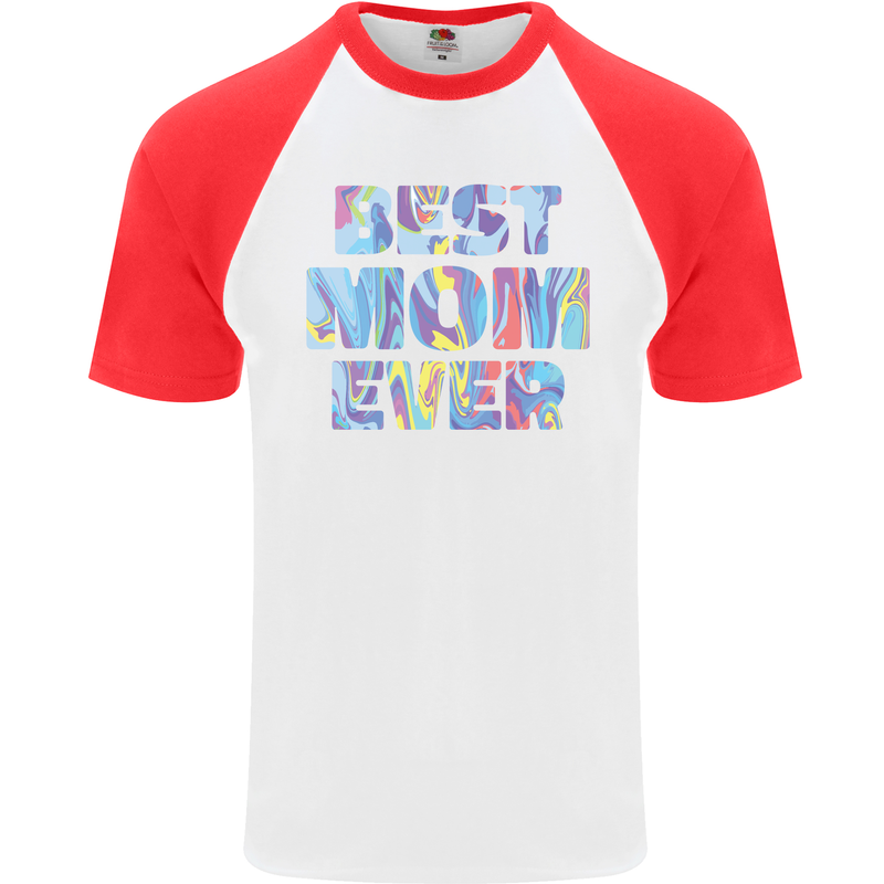 Best Mom Ever Tie Died Effect Mother's Day Mens S/S Baseball T-Shirt White/Red