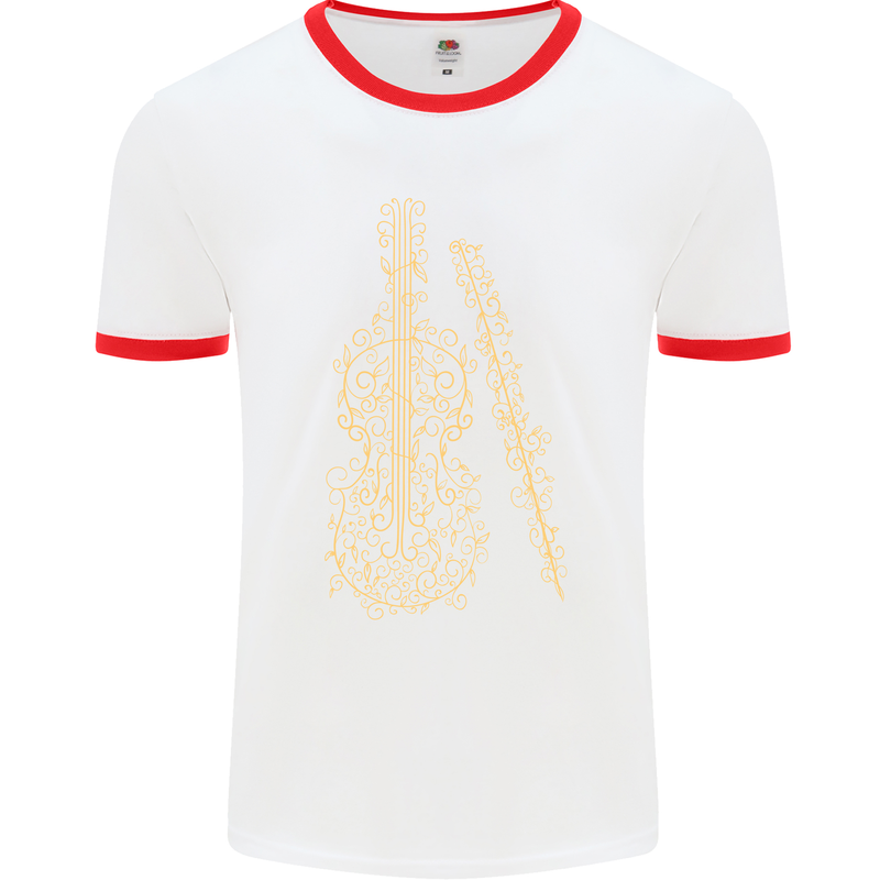 A Violin Cello Mens White Ringer T-Shirt White/Red