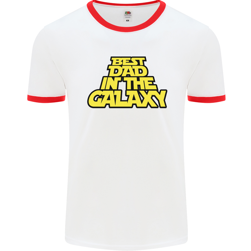 Best Dad in the Galaxy Funny Father's Day Mens White Ringer T-Shirt White/Red