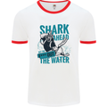 Shark Ahead Funny Diver Scuba Diving Mens White Ringer T-Shirt White/Red