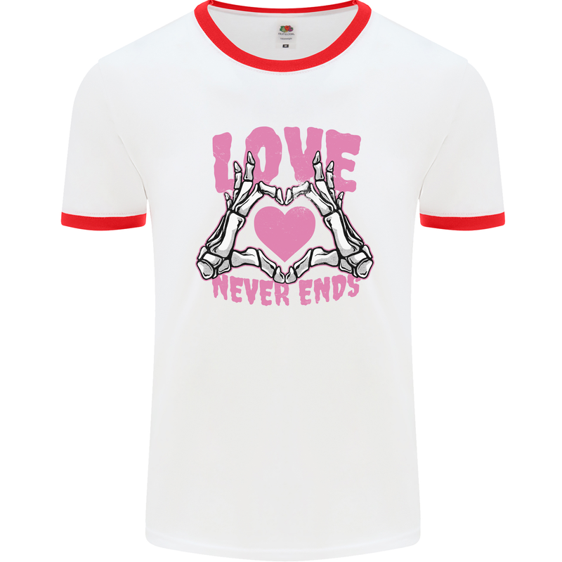 Love Never Ends Gothic Valentine's Day Mens White Ringer T-Shirt White/Red