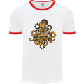 Steampunk Octopus Scuba Diving Cthulhu Mens Ringer T-Shirt White/Red