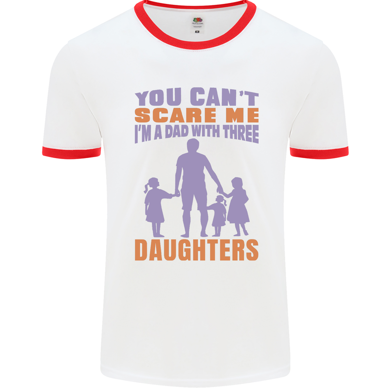 Dad With Three Daughters Funny Fathers Day Mens Ringer T-Shirt White/Red