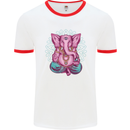 A Meditating Elephant Yoga Spiritual Mens White Ringer T-Shirt White/Red