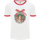 Funny Christmas Cats Bauble Mens White Ringer T-Shirt White/Red