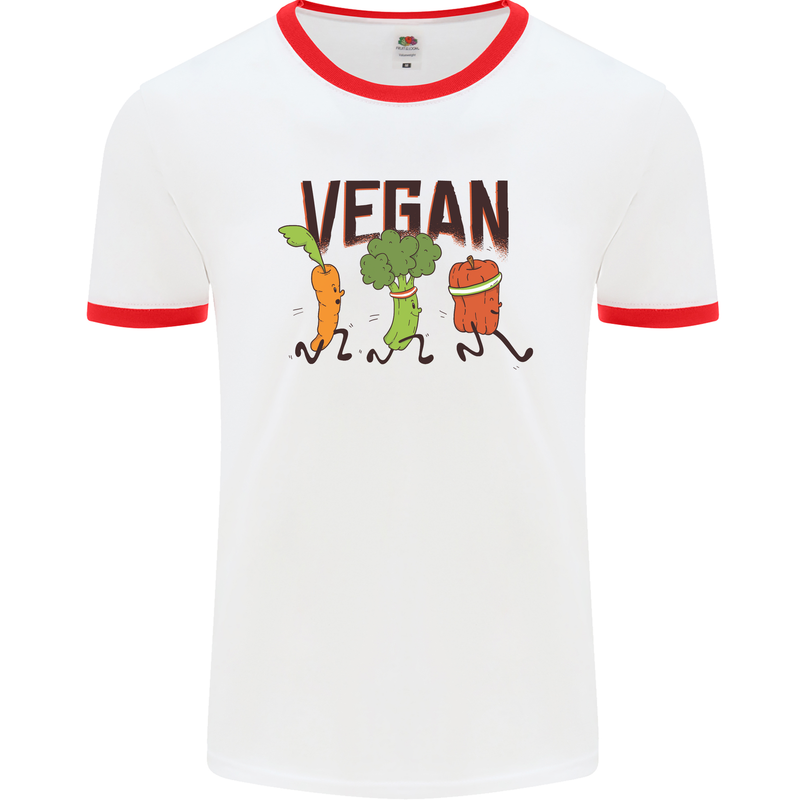 Vegan Fitness Mens White Ringer T-Shirt White/Red