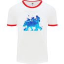 A Blue Flame Grizzly Bear Mens White Ringer T-Shirt White/Red