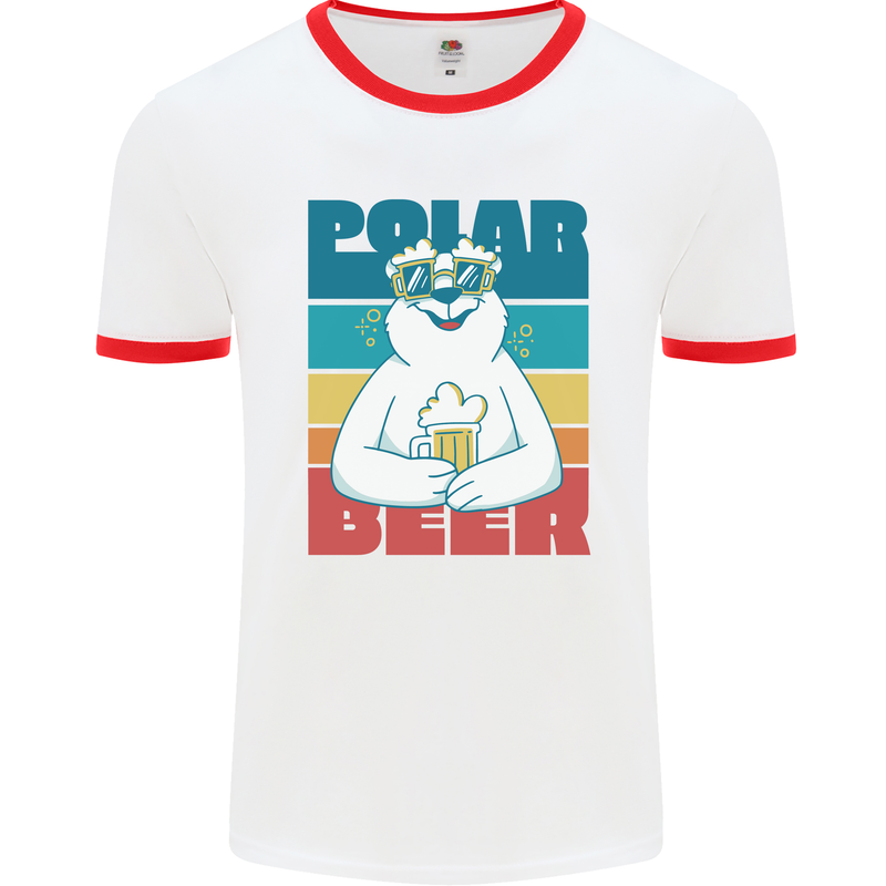 Polar Beer Funny Bear Alcohol Play on Words Mens White Ringer T-Shirt White/Red