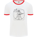 Old Rocker Vitruvian Guitarist Funny Guitar Mens White Ringer T-Shirt White/Red