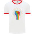 LGBT Fist Gay Pride Day Awareness Mens White Ringer T-Shirt White/Red