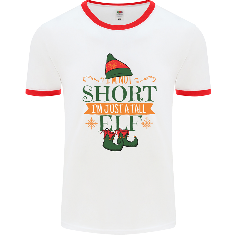 Im Not Short Tall Elf Funny Christmas Mens White Ringer T-Shirt White/Red