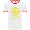 Headphones DJ Life Acid Face Vinyl Decks Mens White Ringer T-Shirt White/Red