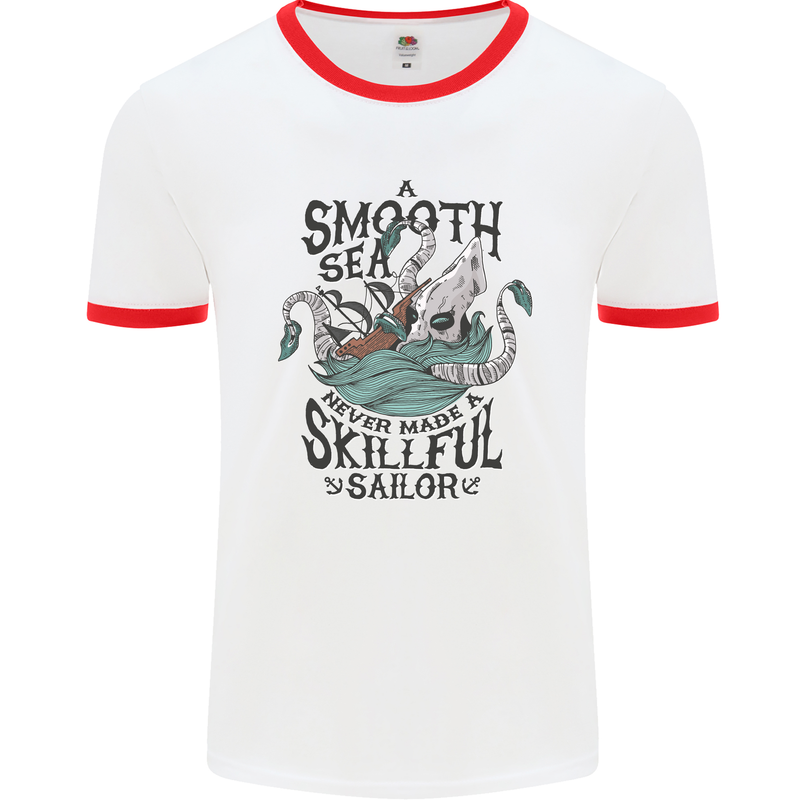 Skilful Sailor Kraken Sailor Mens White Ringer T-Shirt White/Red