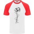 Headphone Wearing Skull Spine Mens S/S Baseball T-Shirt White/Red