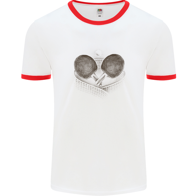 Ping Pong Sketch Table Tennis Set Mens White Ringer T-Shirt White/Red