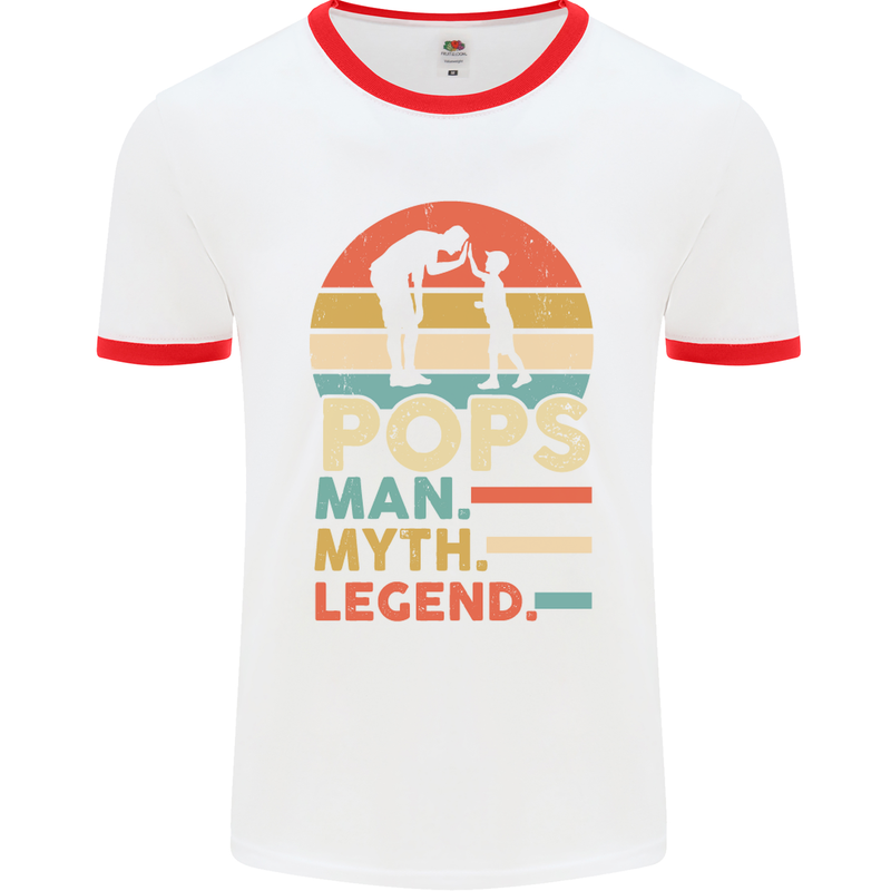 Pops Man Myth Legend Funny Fathers Day Mens Ringer T-Shirt White/Red