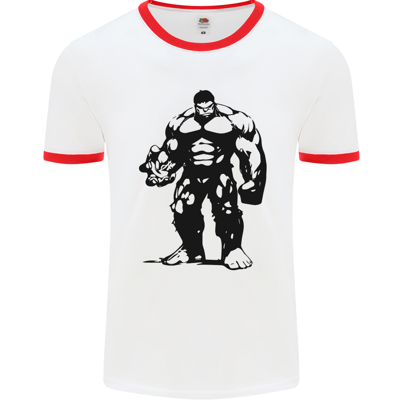 Muscle Man Gym Training Top Bodybuilding Mens White Ringer T-Shirt White/Red