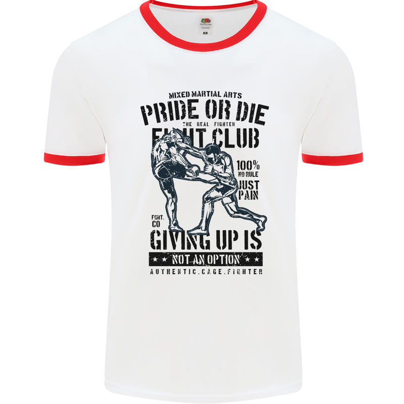 Pride MMA Muay Thai Mixed Martial Arts Mens White Ringer T-Shirt White/Red