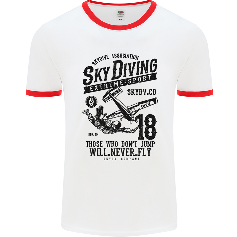 Skydiving Extreme Sports Skydiver Freefall Mens White Ringer T-Shirt White/Red