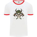 Viking Skull With Axes and Helmet Mens White Ringer T-Shirt White/Red