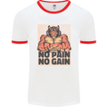 Gym Tiger No Pain No Gain Training Top Mens White Ringer T-Shirt White/Red