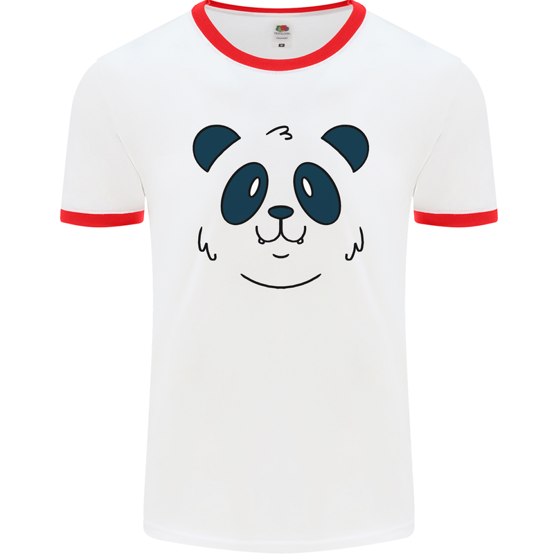 A Cute Panda Bear Face Mens Ringer T-Shirt White/Red