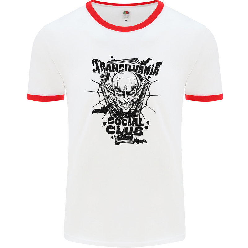 Vampires Transilvania Social Club Halloween Mens White Ringer T-Shirt White/Red