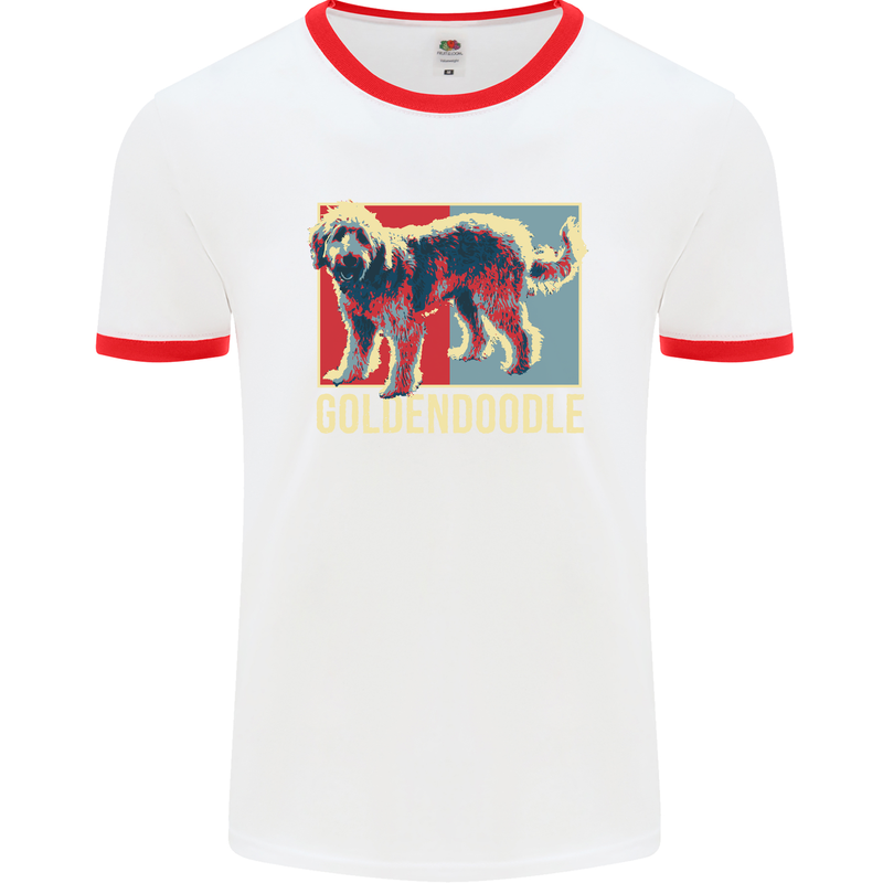 Goldendoodle Dog Art Mens White Ringer T-Shirt White/Red