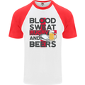 Blood Sweat Rugby and Beers England Funny Mens S/S Baseball T-Shirt White/Red