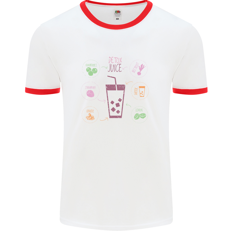 Detox Juice Hangover Cure Healthy Mens White Ringer T-Shirt White/Red