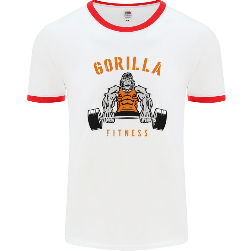 Gym Gorilla Fitness Bodybuilding Training Mens White Ringer T-Shirt White/Red