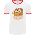 Religion Christianity Bible Trust in Lion Mens White Ringer T-Shirt White/Red