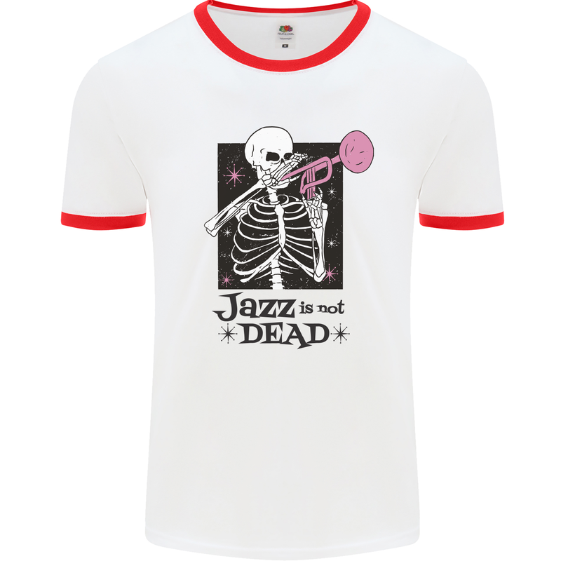 Jazz is Not Dead Skeleton Mens White Ringer T-Shirt White/Red