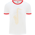 A Saxaphone Musical Instruments Brass Band Mens White Ringer T-Shirt White/Red