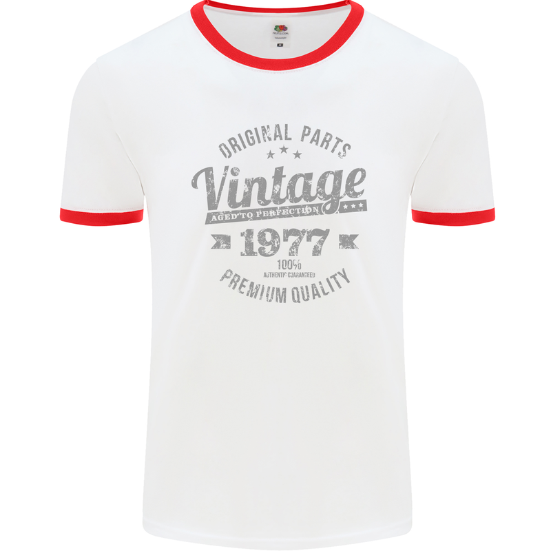 Vintage Year 46th Birthday 1977 Mens Ringer T-Shirt White/Red