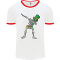 St Patricks Day Dabbing Skeleton Skull Mens White Ringer T-Shirt White/Red