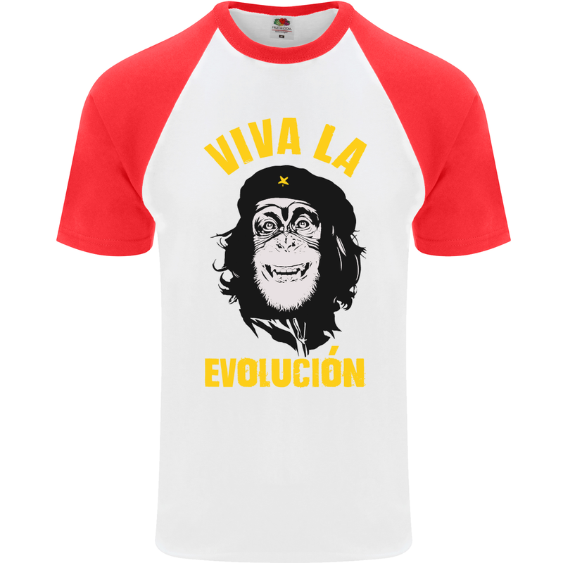 Funny Che Guevara Evolution Monkey Atheist Mens S/S Baseball T-Shirt White/Red