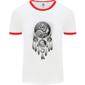 Bring the Nightmare Tribal Owl Skull Gothic Mens White Ringer T-Shirt White/Red