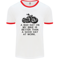 A Bad Day on My Bike Motorbike Biker Mens White Ringer T-Shirt White/Red