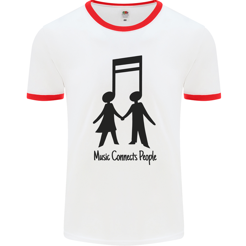 Music Connects Funny Valentines Day Mens Ringer T-Shirt White/Red