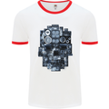 Speaker Skull Music Hi-Fi Mens White Ringer T-Shirt White/Red