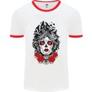 Day of the Dead Sugar Skull DOTD Mexico Mens White Ringer T-Shirt White/Red