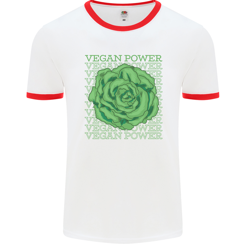 Vegan Power Mens White Ringer T-Shirt White/Red