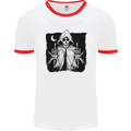 Grim Reaper Finger Flip Skull Biker Funny Mens White Ringer T-Shirt White/Red