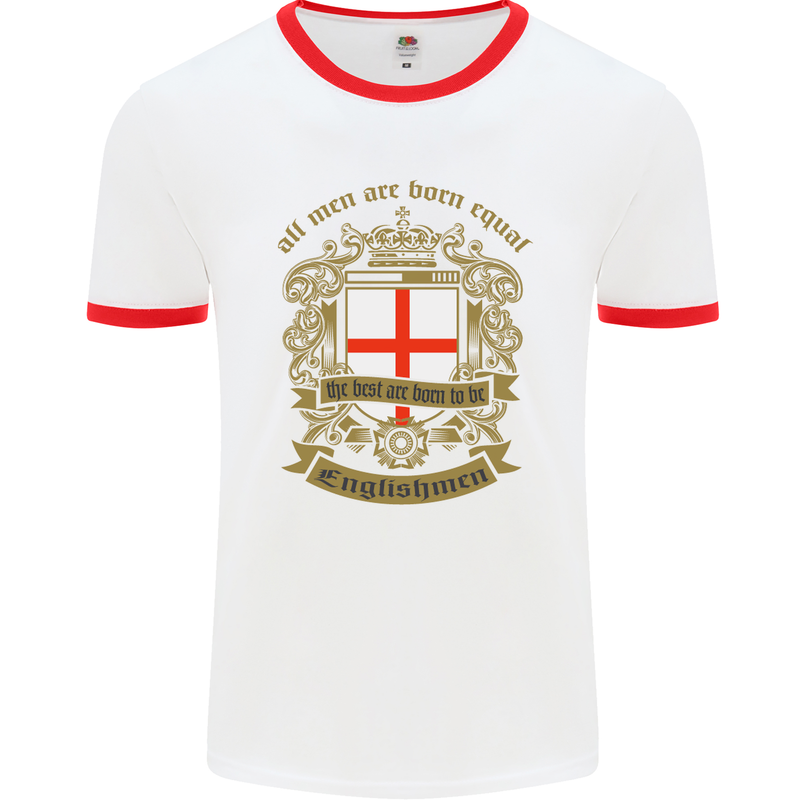 All Men Are Born Equal English England Mens White Ringer T-Shirt White/Red