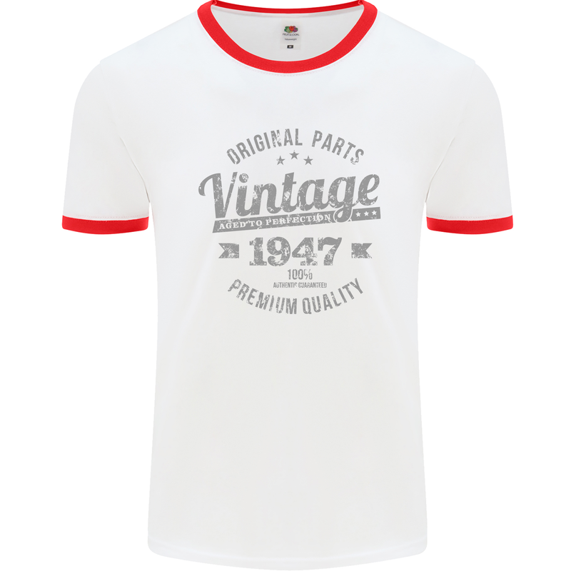 Vintage Year 76th Birthday 1947 Mens Ringer T-Shirt White/Red