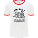 Still Plays With Trains Spotter Spotting Mens White Ringer T-Shirt White/Red