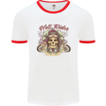 Hell Riders Motorcycle Motorbike Biker Mens White Ringer T-Shirt White/Red