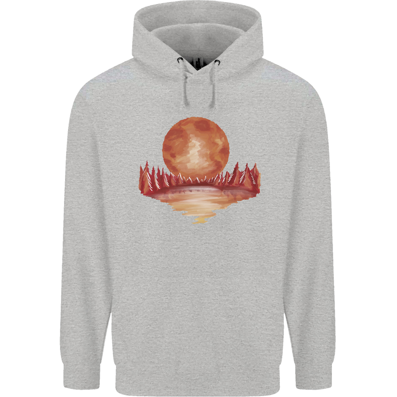 Red Moon Lake Universe Cosmos Space Childrens Kids Hoodie Sports Grey