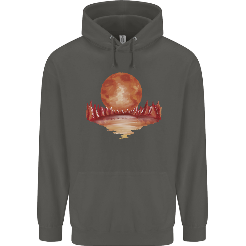 Red Moon Lake Universe Cosmos Space Childrens Kids Hoodie Storm Grey